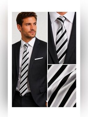 KENNETH ROBERTS Platinum Grey Striped Silk Tie